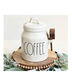 NEW Rae Dunn Coffee Canister with Wood Scoup & Holder